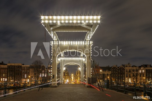 Picture of Lights of the Magere Brug are turned on the late evening of Amsterdam 
